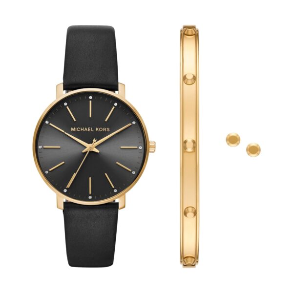 Reloj Michael Kors Pyper MK1077SET Set de Regalo Acero Inoxidable Correa de Cuero Negro 38 mm