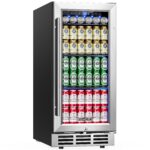EUHOMY Refrigerador de bebidas de 15 pulgadas bajo encimera, 127 latas, refrigerador de bebidas integrado o independient
