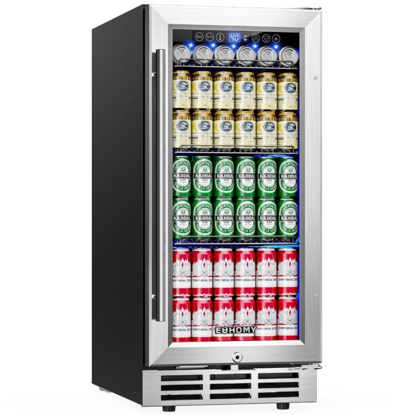 EUHOMY Refrigerador de bebidas de 15 pulgadas bajo encimera, 127 latas, refrigerador de bebidas integrado o independient