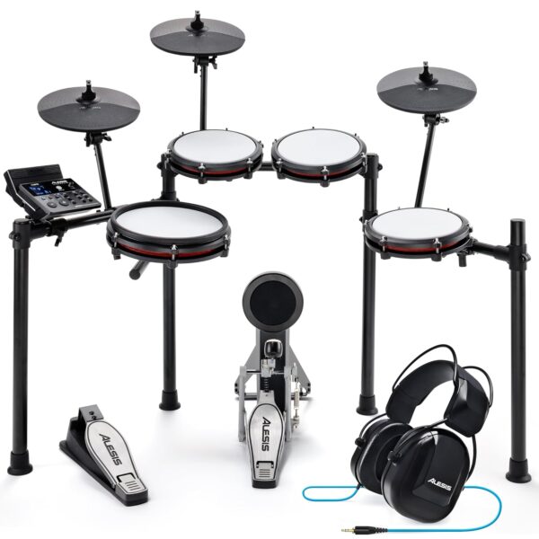 Alesis Nitro Max Kit - Juego de batería eléctrica con almohadillas de malla silenciosas, caja de doble zona de 10 pulgad