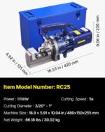 VEVOR Cortador de Barras Eléctrico, Cortador de Barras Eléctrico Hidráulico Portátil de 1700W, Corta hasta 1 Pulgada #8