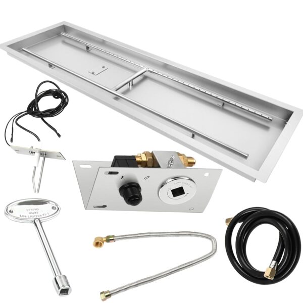 Kit de Sartén para Fogata FAHKNS 176794 Rectangular 48x14 Pulgadas Acero Inoxidable 304 con Quemador en H