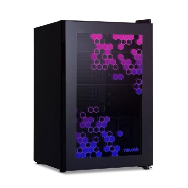 NewAir Refrigerador de bebidas para 85 latas con luces LED HexaColor | Mini refrigerador pequeño para dormitorio, sala d