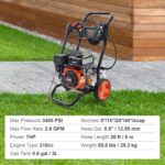 Lavadora a Presión a Gas VEVOR 3400PSI 3400 PSI 2.6 GPM 5 Boquillas de Conexión Rápida Manguera de 26 Pies