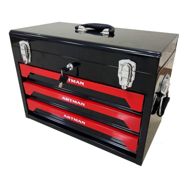SPOFLYINN Caja de herramientas de metal de 3 cajones con rodamiento de bolas Diapositivas Organizador de pecho de herram