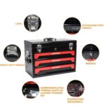 SPOFLYINN Caja de herramientas de metal de 3 cajones con rodamiento de bolas Diapositivas Organizador de pecho de herram