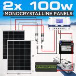Kit de Panel Solar Portátil SereneLife SLSPSKT205.5 200W 2 Paneles Monocristalinos 100W Controlador PWM 30A 12V