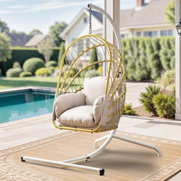 Silla Colgante de Huevo YITAHOME MAYIHj5Ae7 con Soporte Mimbre de Ratán Beige Capacidad 370 libras