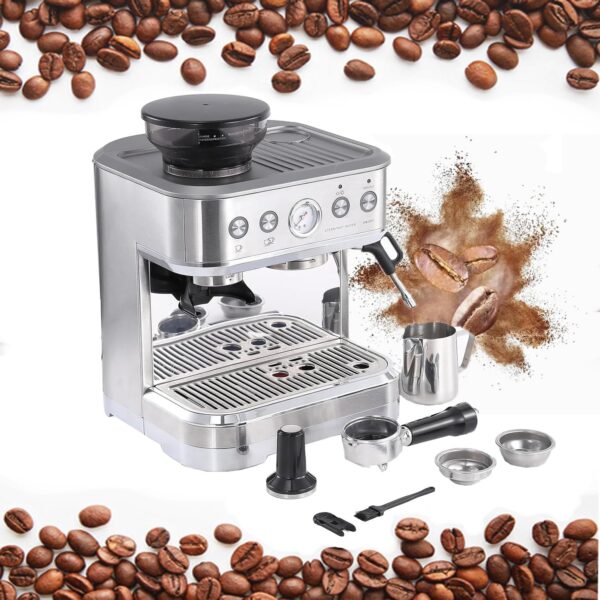 Máquinas de café expreso totalmente automáticas con espumador de leche y molinillo de 15 bares, 1350 W, 2.5 L, tanque de