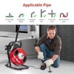 Máquina limpiadora de drenaje de 50 pies x 1/2 pulgada, barrena de drenaje eléctrica profesional para tubos de 1 a 4 pul