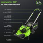 Cortacésped Inalámbrico Autopropulsado Greenworks MO80L416 80V 21 Pulgadas Motor Sin Escobillas Batería 4.0 Ah