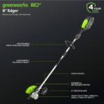 Bordeadora Greenworks ED80L02 80V sin Escobillas Hoja de Acero 8 Pulgadas Profundidad 2.25 Pulgadas Ajuste sin Herramien