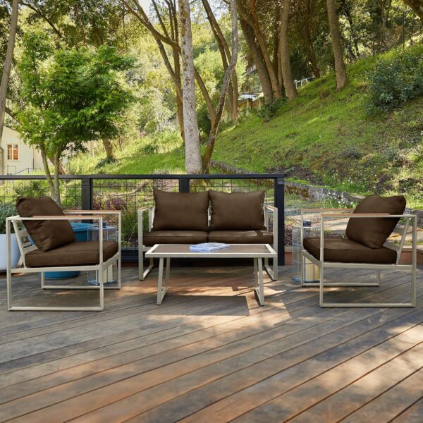 Juego de Muebles de Patio East Oak CY44BN2 4 Piezas Sofá y Mesa de Vidrio Templado Dorado Champán y Marrón Castaño