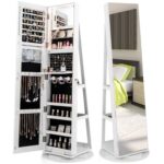 Armario de Joyería Byroce GT-GV92390UI Giratorio 360° con Espejo de Cuerpo Completo y Luces LED Blanco