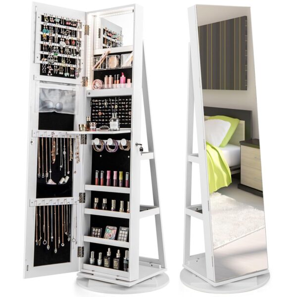 Armario de Joyería Byroce GT-GV92390UI Giratorio 360° con Espejo de Cuerpo Completo y Luces LED Blanco