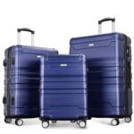 FridayParts Juego de Equipaje PP310829AAM 3 Piezas ABS Expandible 20 24 28 Pulgadas Azul Marino con Bloqueo TSA