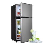 Tymyp Refrigerador pequeño con 2 puertas, refrigerador, refrigerador para dormitorio, refrigerador compacto con congelad