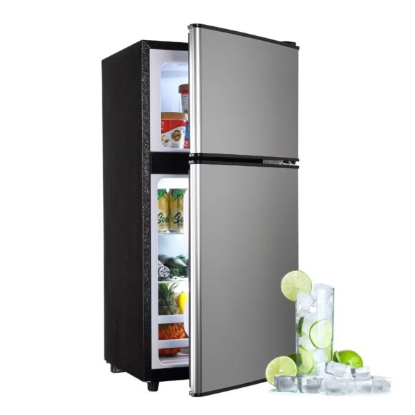 Tymyp Refrigerador pequeño con 2 puertas, refrigerador, refrigerador para dormitorio, refrigerador compacto con congelad