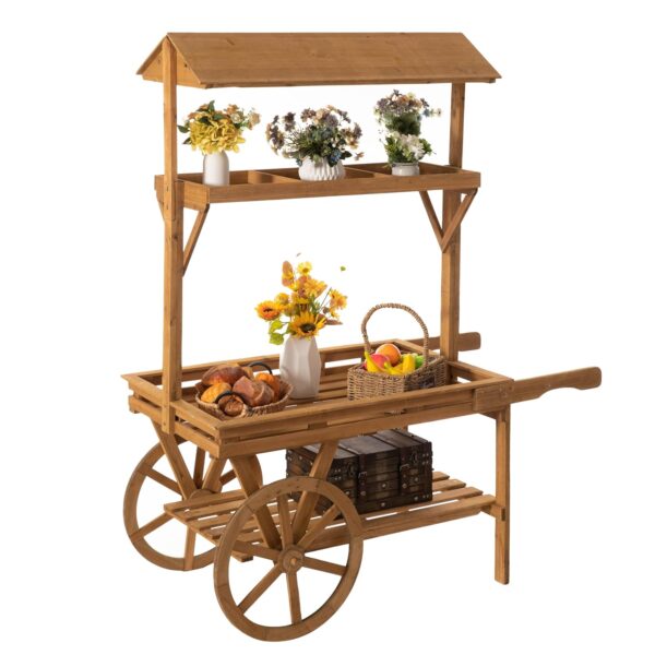 Vintiquewise Carrito de madera de 3 niveles con 2 ruedas para decoración del hogar, estante de exhibición, soporte de li