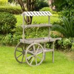 Estante de exhibición de madera maciza rústica antigua, soporte de madera para plantas de 3 niveles con ruedas para exhi