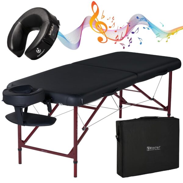 Master Massage Zephyr MHP #15133 Mesa de Masaje Portátil Cojín Facial Musical 28 x 72 Pulgadas Aluminio Negro