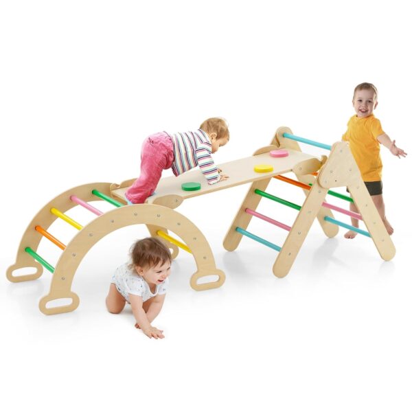Juego de Escalada GLACER GT-GP-10071CL 5 en 1 Triángulo Arco y Rampa de Madera de Haya Colorido
