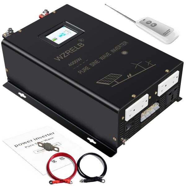 Inversor de Onda Sinusoidal Pura WZRELB SP4K24RC 4000W 24V a 120V 240V con Pantalla LCD y Control Remoto
