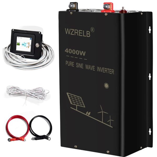 Inversor de Onda Sinusoidal Pura WZRELB SPWR4K48 4000W 48V a 120V 240V Fase Dividida 8000W Pico Pantalla LCD Remoto 15 P