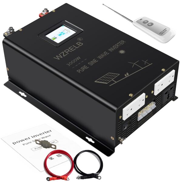 Inversor de Onda Sinusoidal Pura WZRELB SP3K48RC 3000W 48V CC a 120V 240V CA Fase Dividida Negro