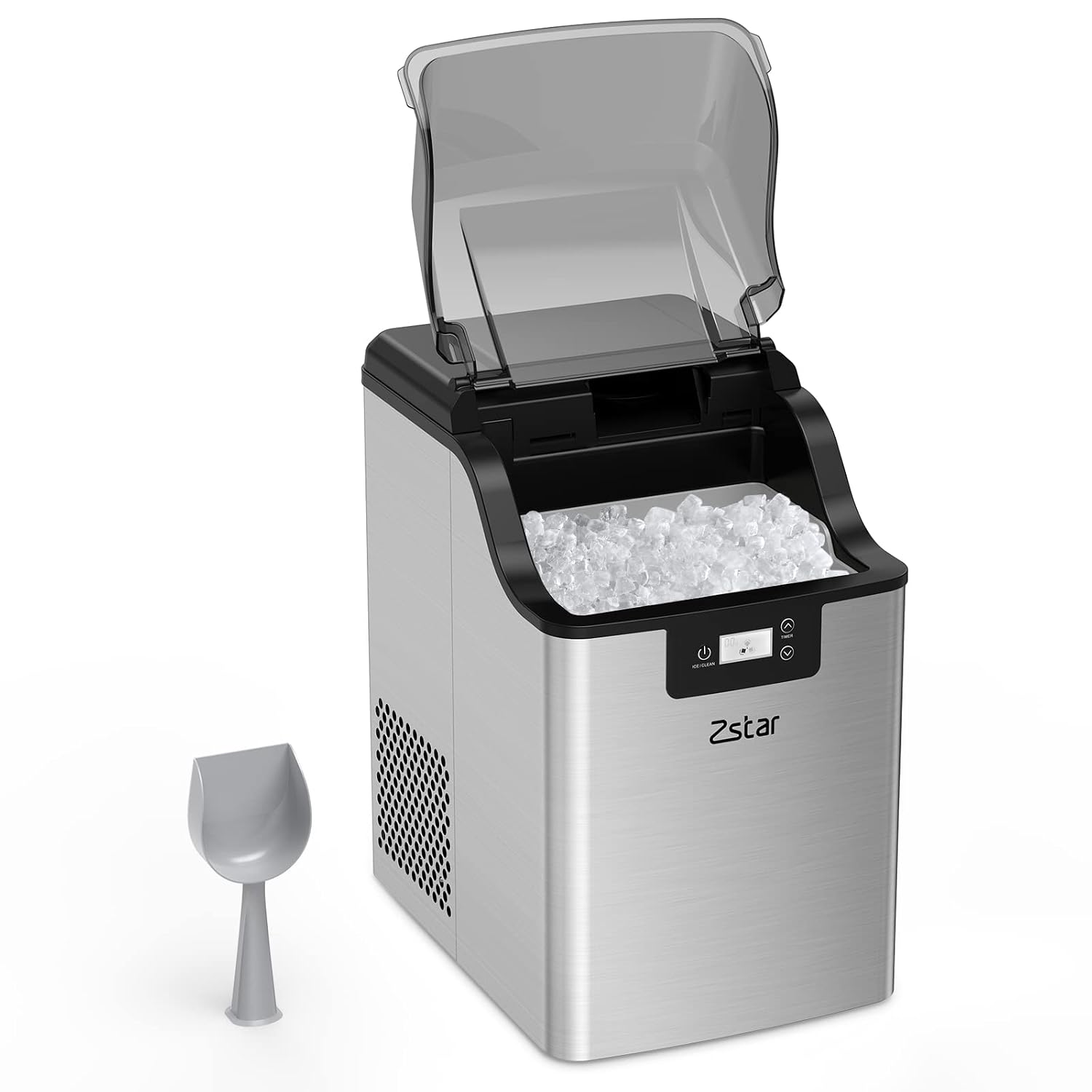 Encimera para hacer hielo, 9 cubos listos en 6 minutos, 44 libras/24 horas, máquina de hielo autolimpiante con cuchara d