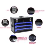 Caja de Herramientas SPOFLYINN 3 Cajones Acero Aleado Negro y Azul Portátil