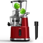 SIFENE Exprimidor vertical de prensa en frío para productos enteros, canal de 3.268 in de ancho, rojo | 60 RPM slow sque