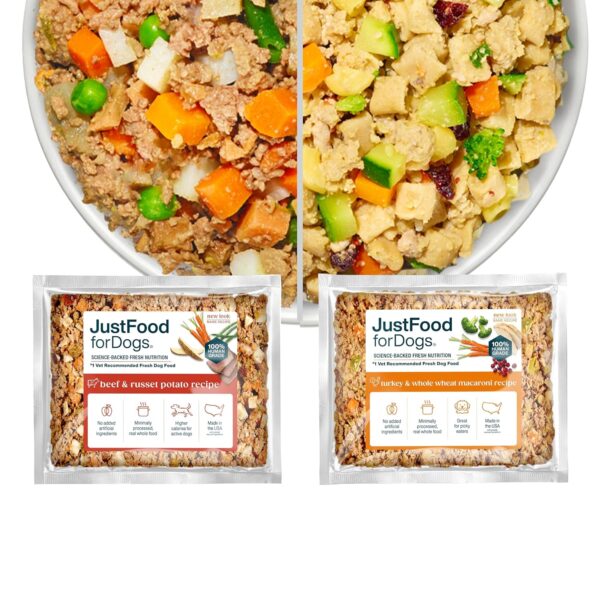 Alimento Congelado para Perros JustFoodForDogs Grado Humano Receta Carne de Res y Pavo Paquete de 36 Bolsitas 5.5 Onzas