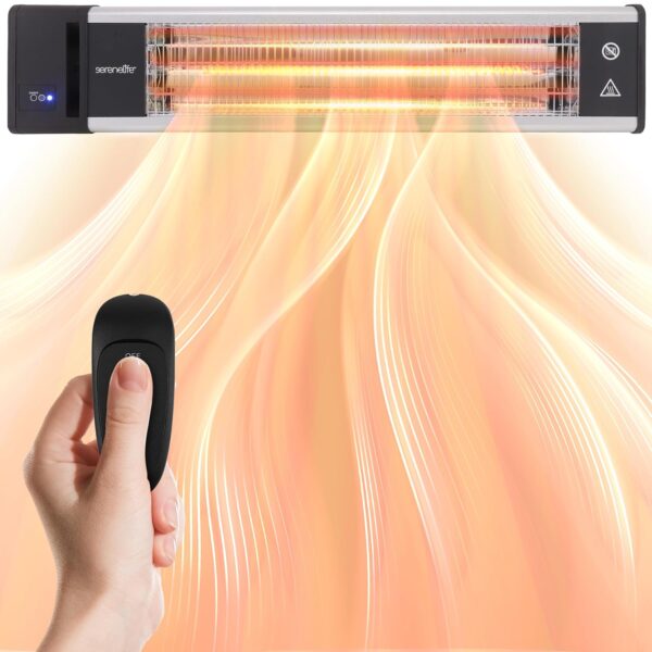 Calentador de Patio SereneLife SLOHT26.5 Infrarrojo 1500W Montaje en Pared con Control Remoto IP65