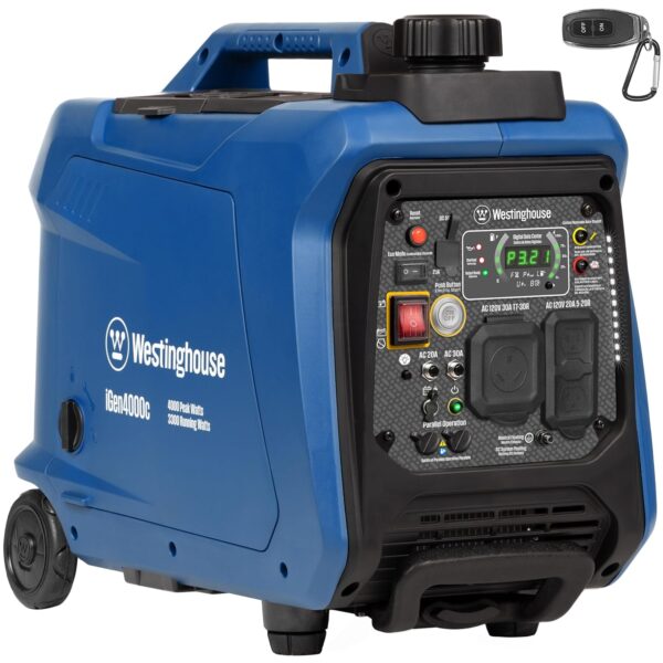 Generador Inversor Westinghouse iGen4000c 4000 Vatios Pico 3300 Vatios Nominales Portátil Silencioso Azul