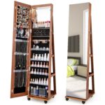 Armario Joyero Byroce GT-MA43100UI Giratorio 360 Grados con Espejo de Cuerpo Completo Luces LED 3 Colores Nogal