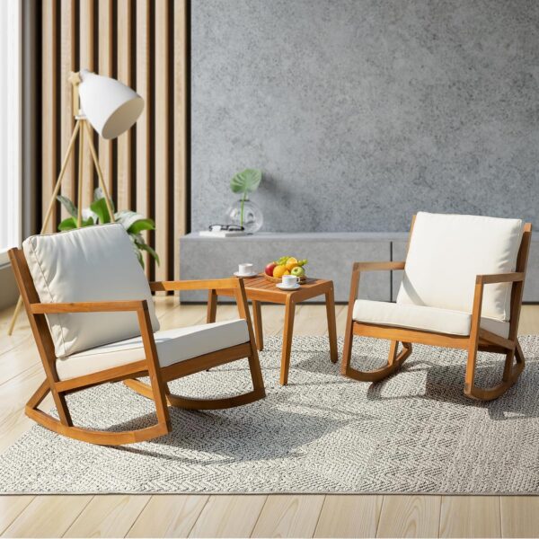 Juego de Sillas Mecedoras IDZO PRTQ Bistró para Patio 3 Piezas Madera de Acacia Certificada FSC