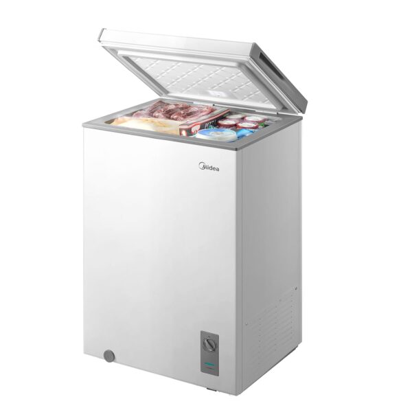 Midea MERC04C4BAWW Congelador tipo baúl, congelador de 3.5 pies cúbicos con cesta extraíble, luz LED interior, temperatu