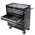 SPOFLYINN Gabinete de herramientas con ruedas de 7 cajones con sistema de bloqueo con llave, carrito de herramientas mul