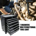 SPOFLYINN Gabinete de herramientas con ruedas de 7 cajones con sistema de bloqueo con llave, carrito de herramientas mul