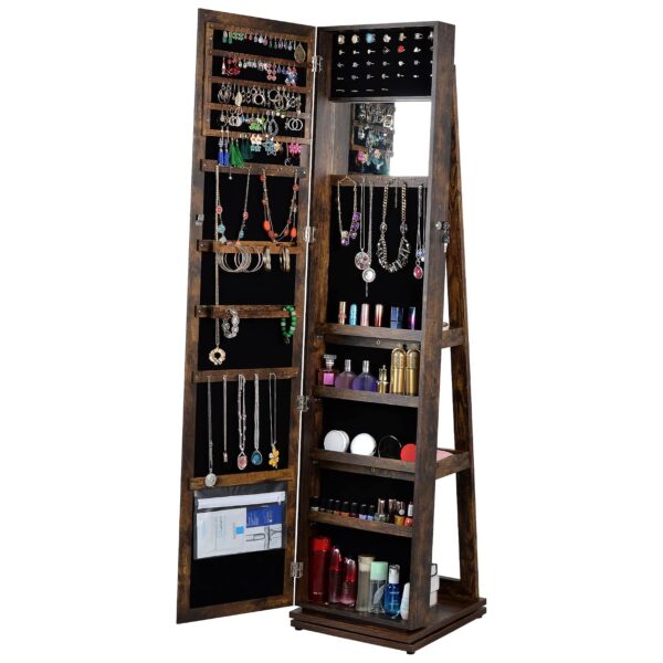 Gabinete de Joyería SPOFLYINN PHO_10JKEDZG con Espejo de Cuerpo Entero 360 Grados Cerradura de Llave Color Marrón 15.75