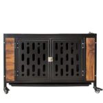 Jaula para Perros Tzou Dog Crate End Table Mueble con 4 Ruedas Bloqueables Bandeja Extraíble Doble Puerta 34.6x21.6x23.2