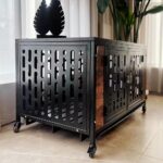 Jaula para Perros Tzou Dog Crate End Table Mueble con 4 Ruedas Bloqueables Bandeja Extraíble Doble Puerta 34.6x21.6x23.2