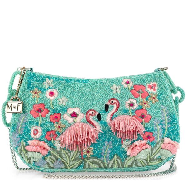 Bolso Cruzado Mary Frances Flirty Flamingos BAG S002-342 con Cuentas Diseño de Pájaro Tropical Correa de Cadena Extraíbl