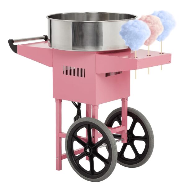 Máquina eléctrica de algodón de caramelo para niños con carrito comercial de algodón de caramelo con cuenco de acero ino