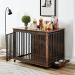 Jaula para Perros Fulvari HHJ-PHO_13A9XR4Y-VC6PO Mesa Auxiliar de Madera con Ruedas y Cuencos Extraíbles Color Marrón 43