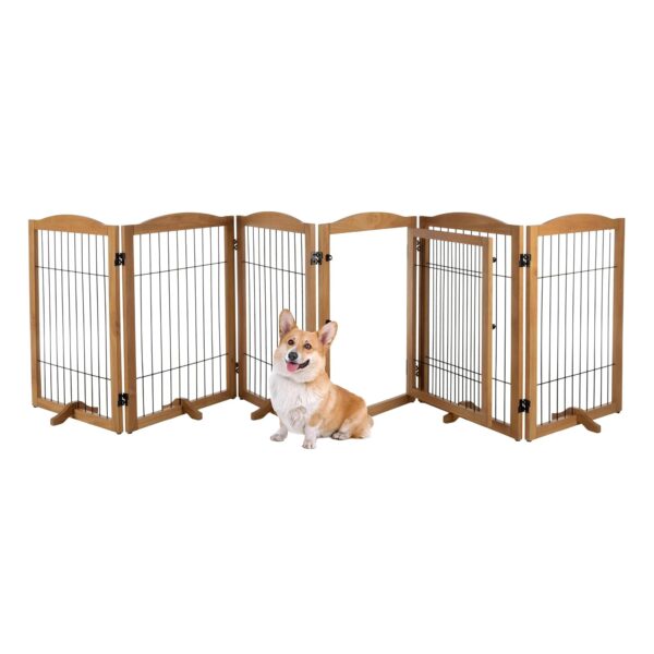 Puerta para Perros PETMAKER PET6312 Plegable 132.5 x 31.5 Pulgadas Madera y Metal Acabado Natural