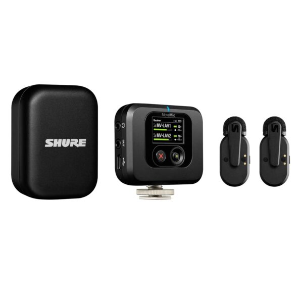 Kit Shure MoveMic Dos, Micrófonos Lavalier Inalámbricos Pro con Receptor de Cámara para DSLR, iPhone, Android, Mac, PC,