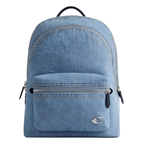 Mochila Coach Charter CR764 Denim Índigo Cuero para Hombre 25 Litros