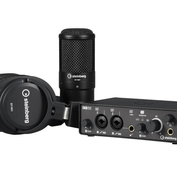 Steinberg Paquete de grabación con interfaz de audio IXO22, micrófono de condensador de estudio, auriculares para monito